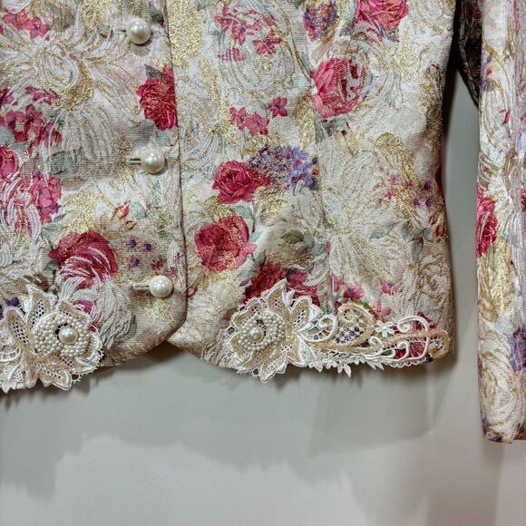 Vintage Talbots Jessica McClintock Floral Lace Jacket 14 Pearl Jacquard Lace 80s - Picture 6 of 13